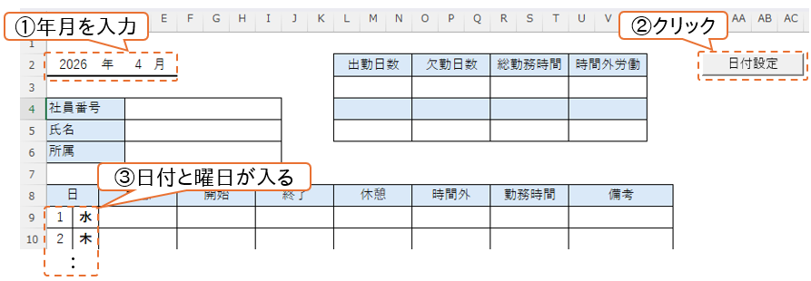 日付設定の手順